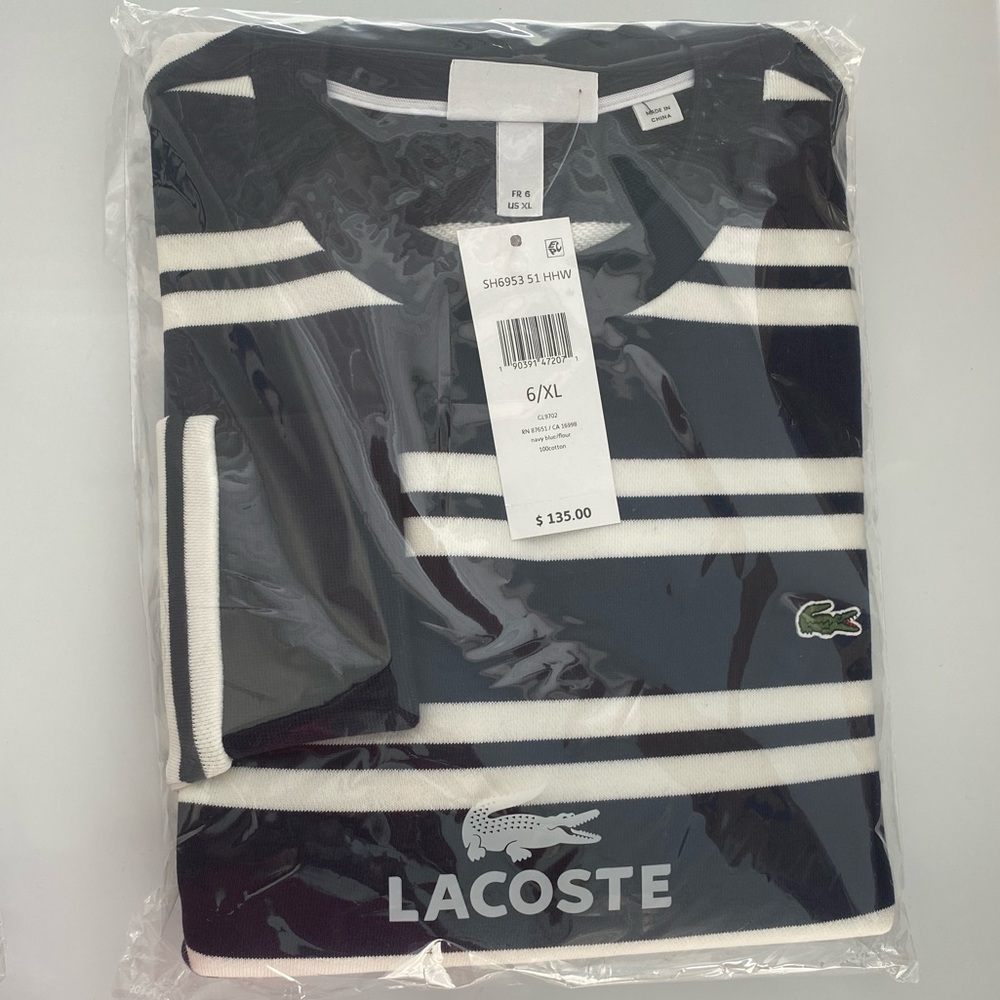 Men’s brand new striped Lacoste sweater